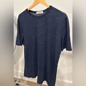 Faherty Dark Blue Striped Chambray Tee
